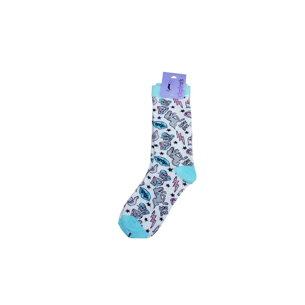 Claire's Crew Socks Girls 9-11 White New Unicorn Lightning Bolt Lips Print